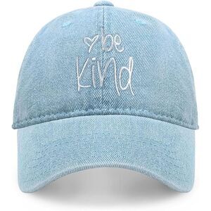 Unisex Light Denim 100% Cotton Be Kind Embroidered Adjustable Size Baseball Cap